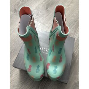 London Fog Piccadilly Pull On Ankle Rain Boots 7M Pineapple Mint w/ Box READ
